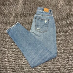 American Eagle Womens Mom Jeans US 4 Light Wash Ripped Distressed High Rise